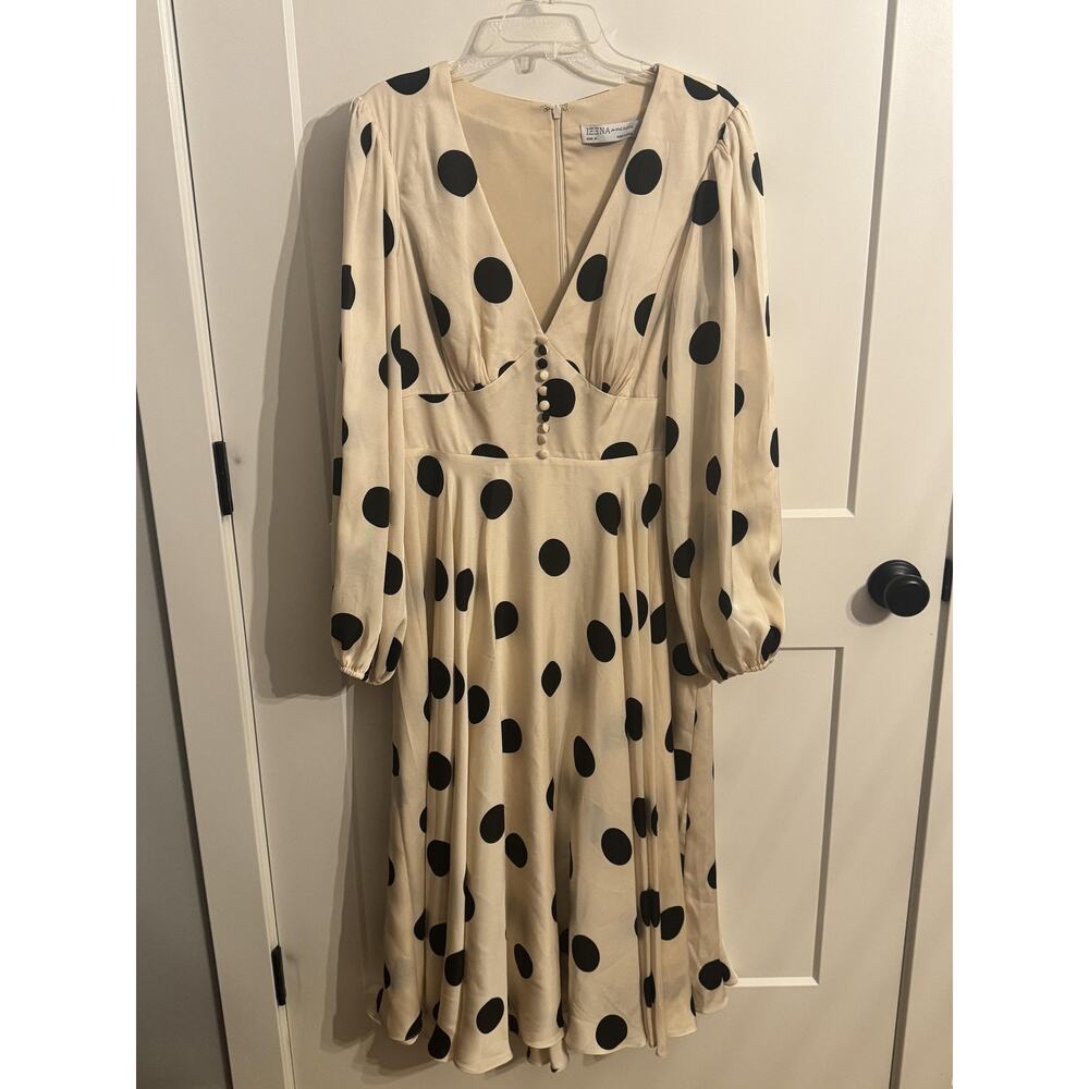 Ieena For Mac Duggal Dress 10 Beige Polka Dot Satin Midi Party Formal Wedding - Picture 8 of 9